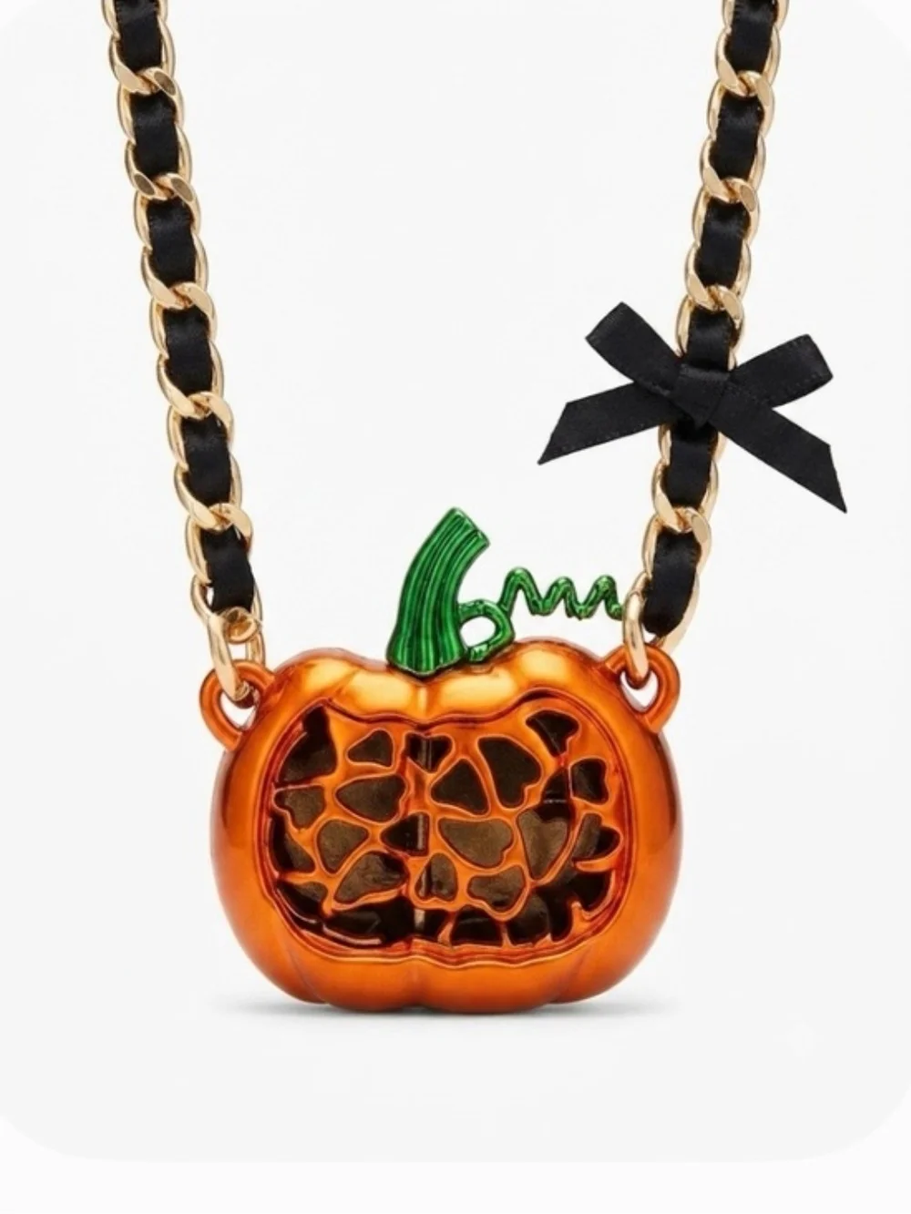 🎃▪️Betsey Johnson ▪️Orange and Black  Spooky Pumpkin Pendant Necklace